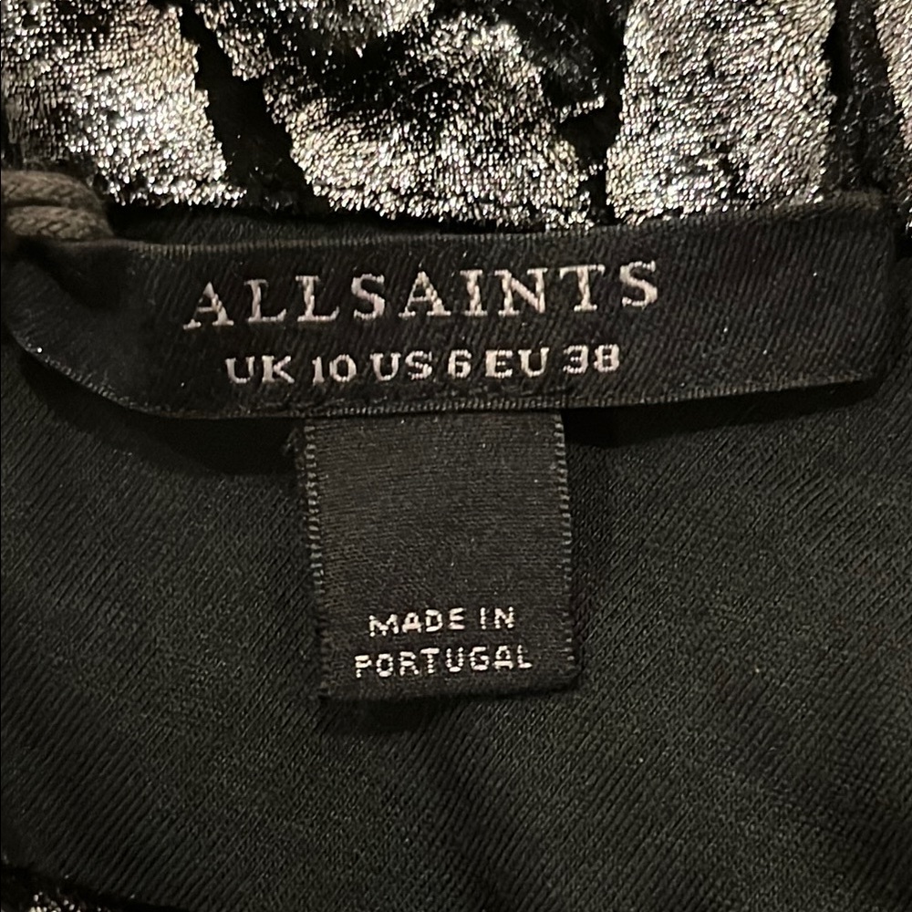 AllSaints Deri Zebra Black and Silver One Shoulder Dress Size 6 New NWT - Picture 3 of 11